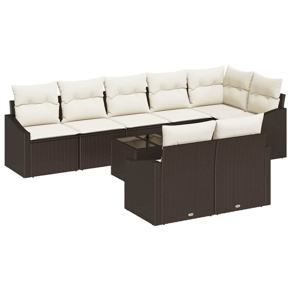 9-piece garden dining set with cushions - brown poly rattan