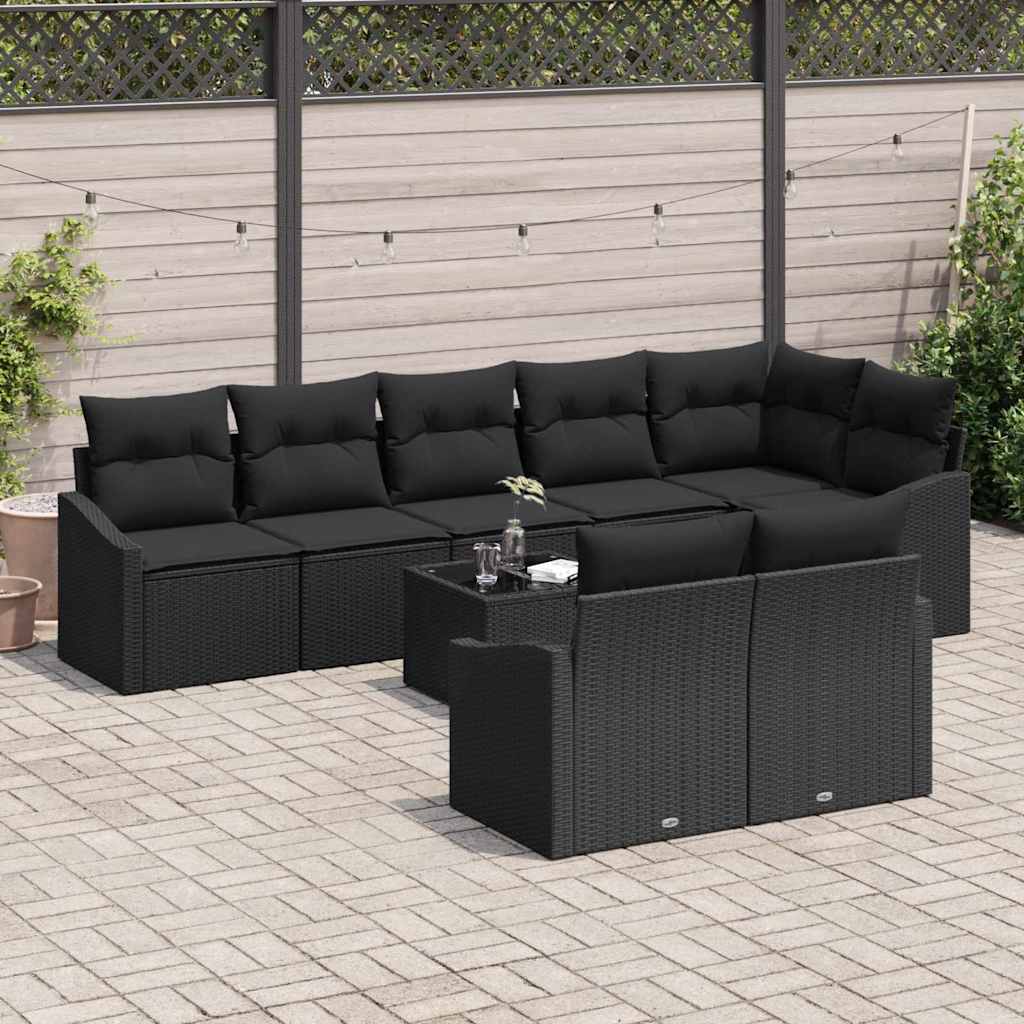 Garden Sofa Set with Cushions 9 pcs Black Poly Rattan