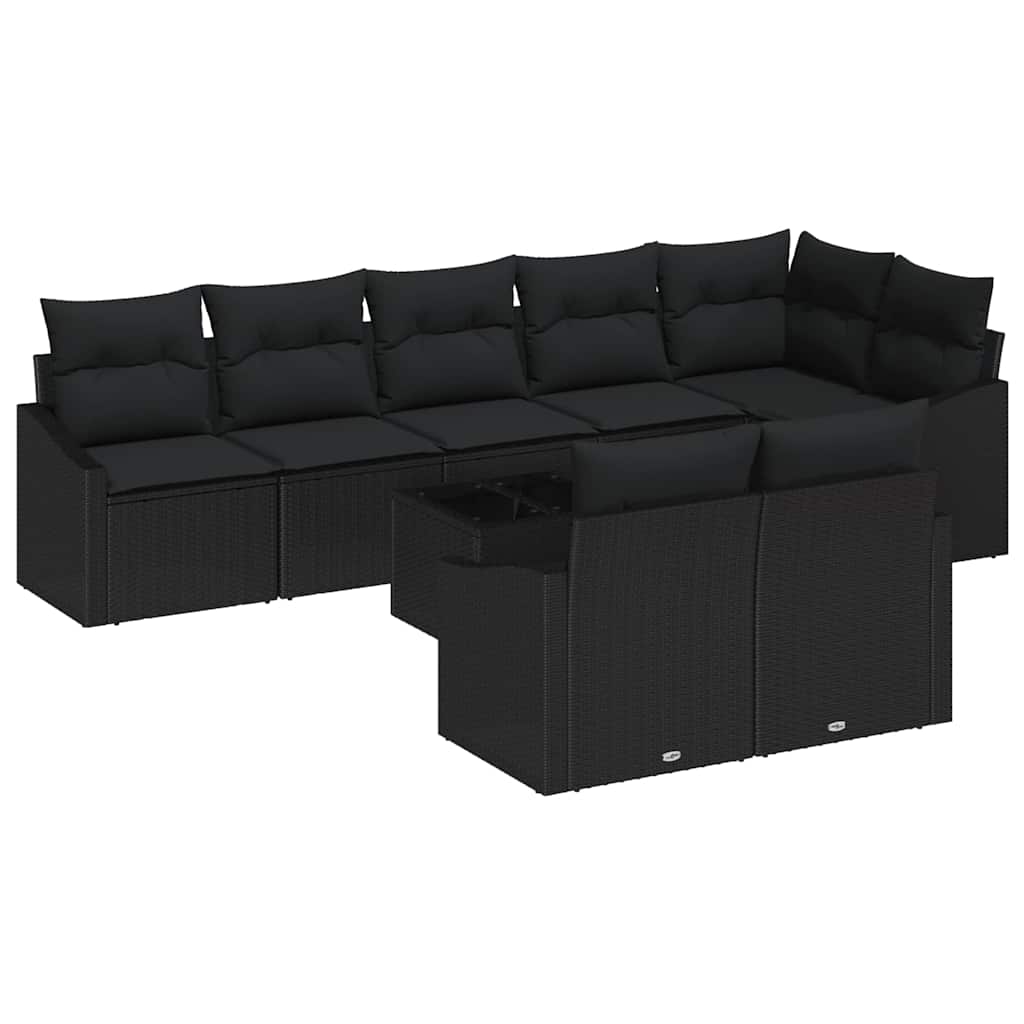 Garden Sofa Set with Cushions 9 pcs Black Poly Rattan