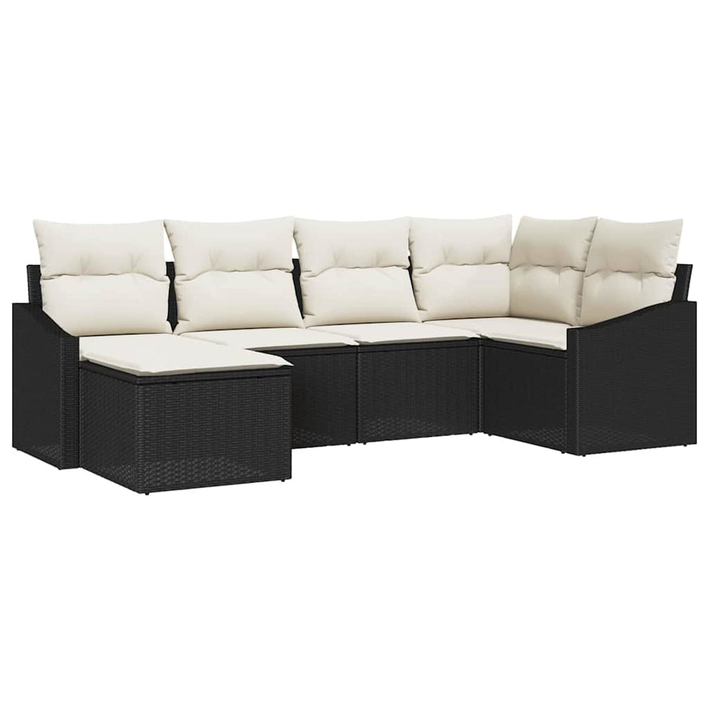 6-Piece Garden Dining Set with Cushions, Black Poly Rattan