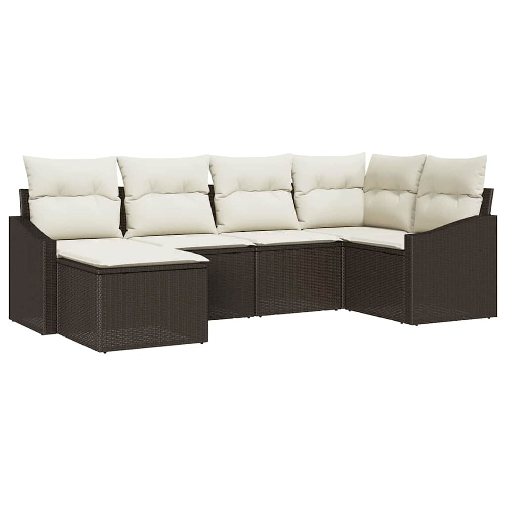 6-piece garden dining set with cushions, brown poly rattan