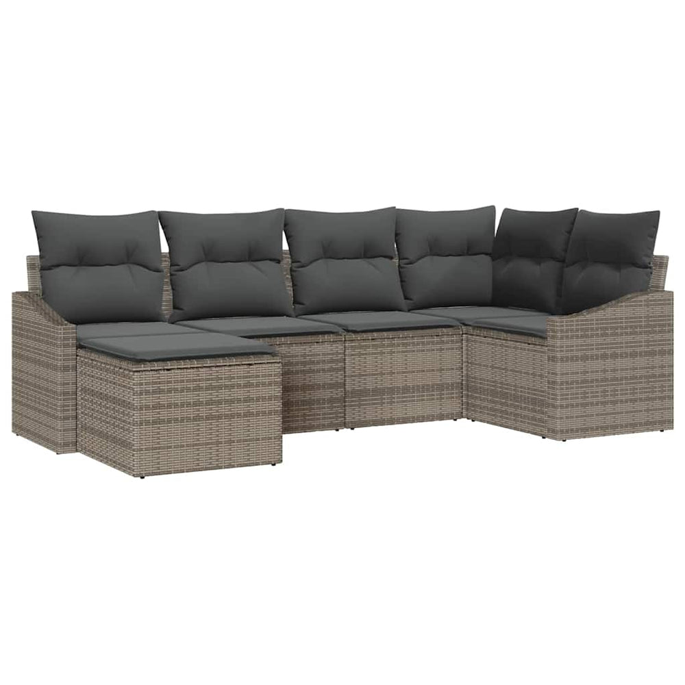 6-Piece Garden Dining Set with Grey Cushions, Woven Material