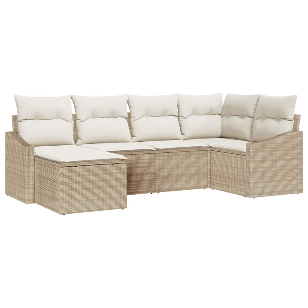 6-piece garden dining set with cushions, sand, poly rattan