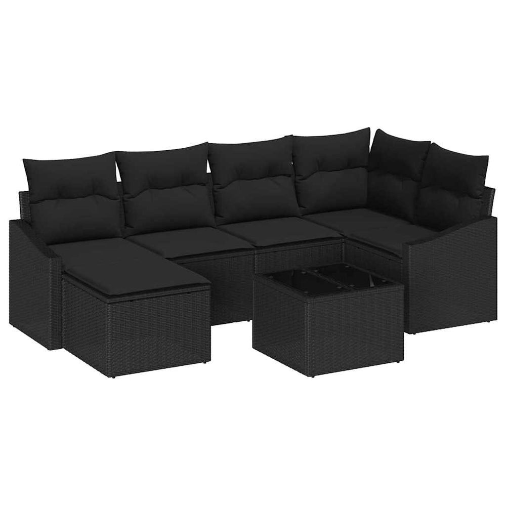 7-piece garden dining set with cushions, cream poly rattan