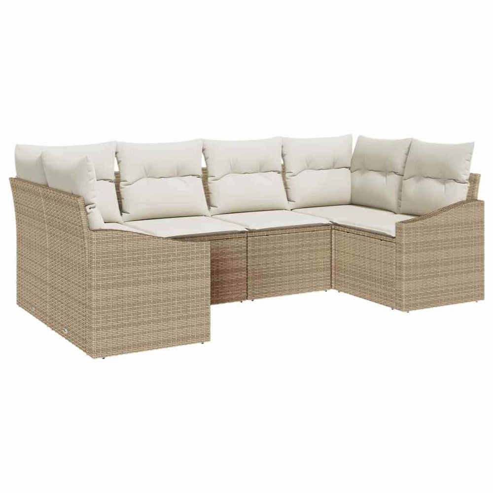 6 Piece Garden Sofa Set with Cushions, Sand, Poly Rattan