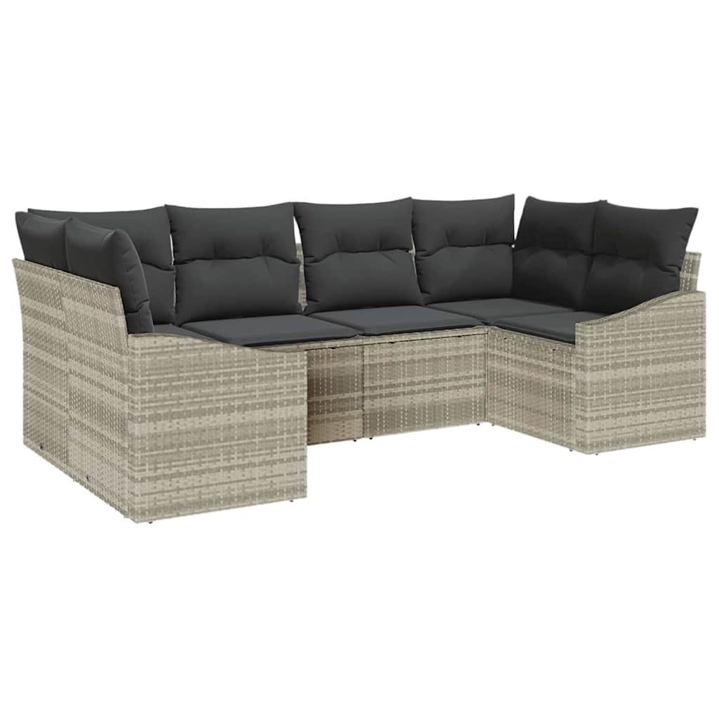 6 dalių sodo sofų komplektas su pagalvėlėmis šviesiai pilkos spalvos poli rattan