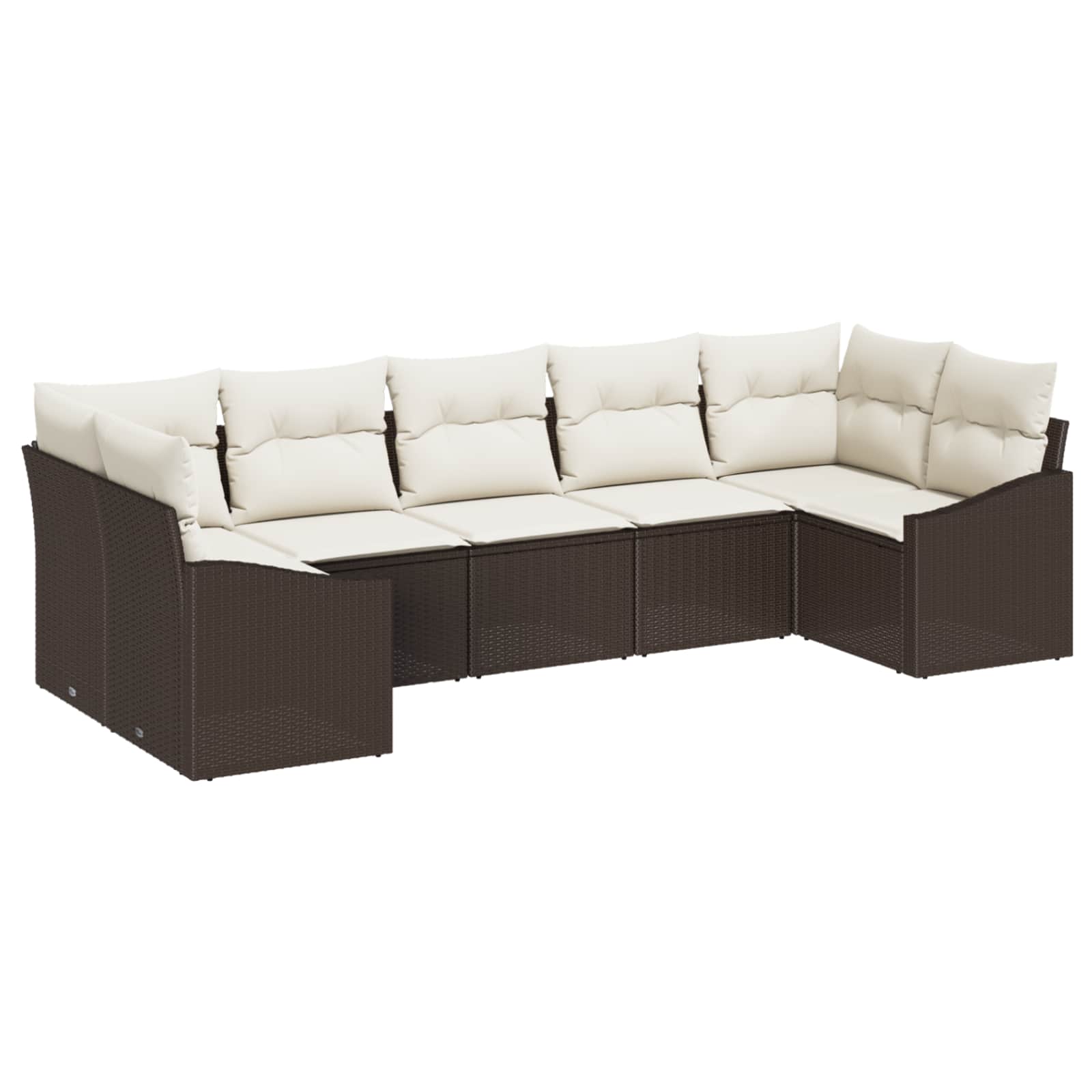 7-piece garden dining set with cushions - brown poly rattan