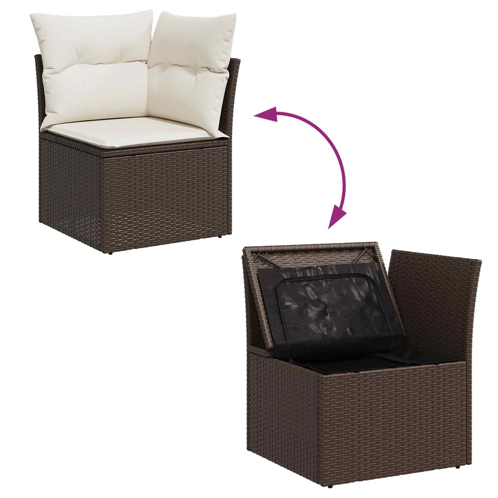 7-piece garden dining set with cushions - brown poly rattan