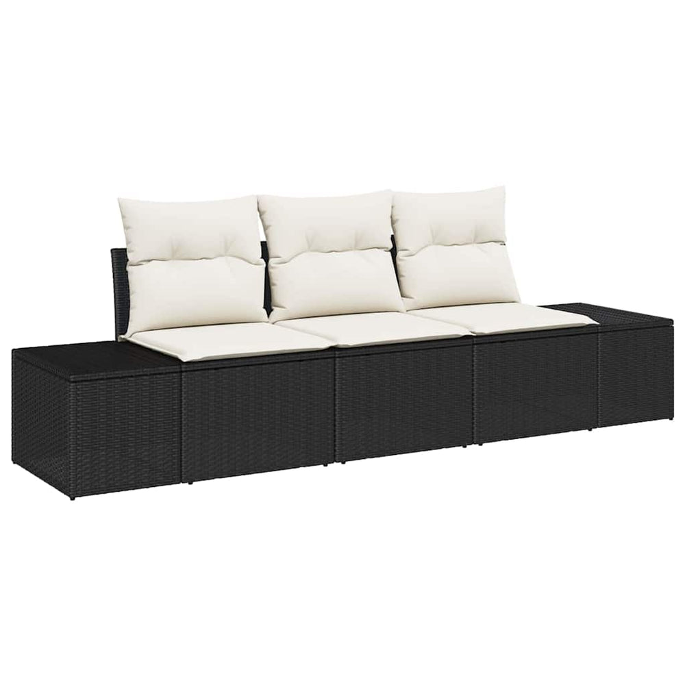 3-piece garden sofa set with cushions black poly rattan