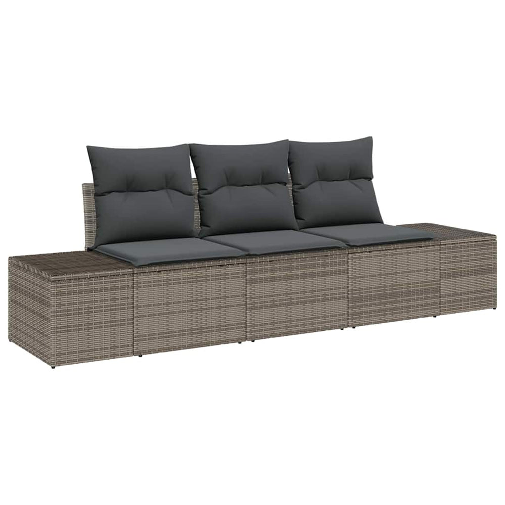 3-piece garden sofa set with cushions, grey poly rattan