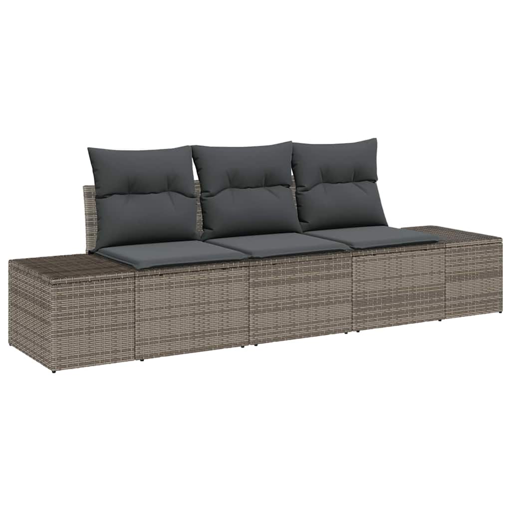 3-piece garden sofa set with cushions, grey poly rattan