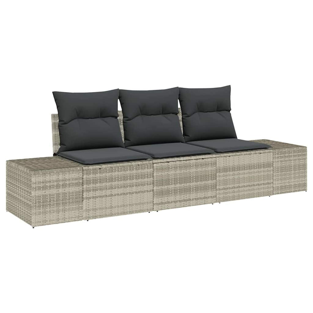 3-piece garden sofa set with cushions, light grey poly rattan.