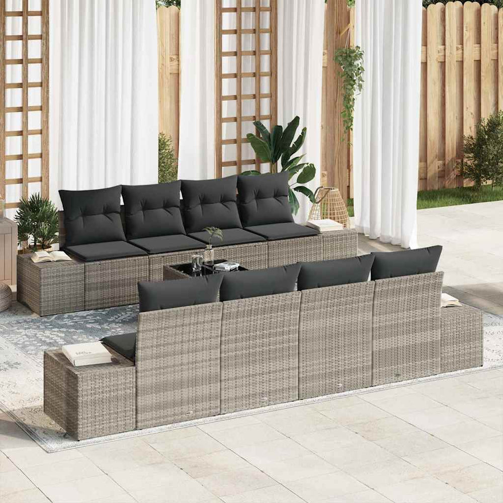 7 dalių sodo sofaset'as su šviesiai pilkomis pagalvėlėmis