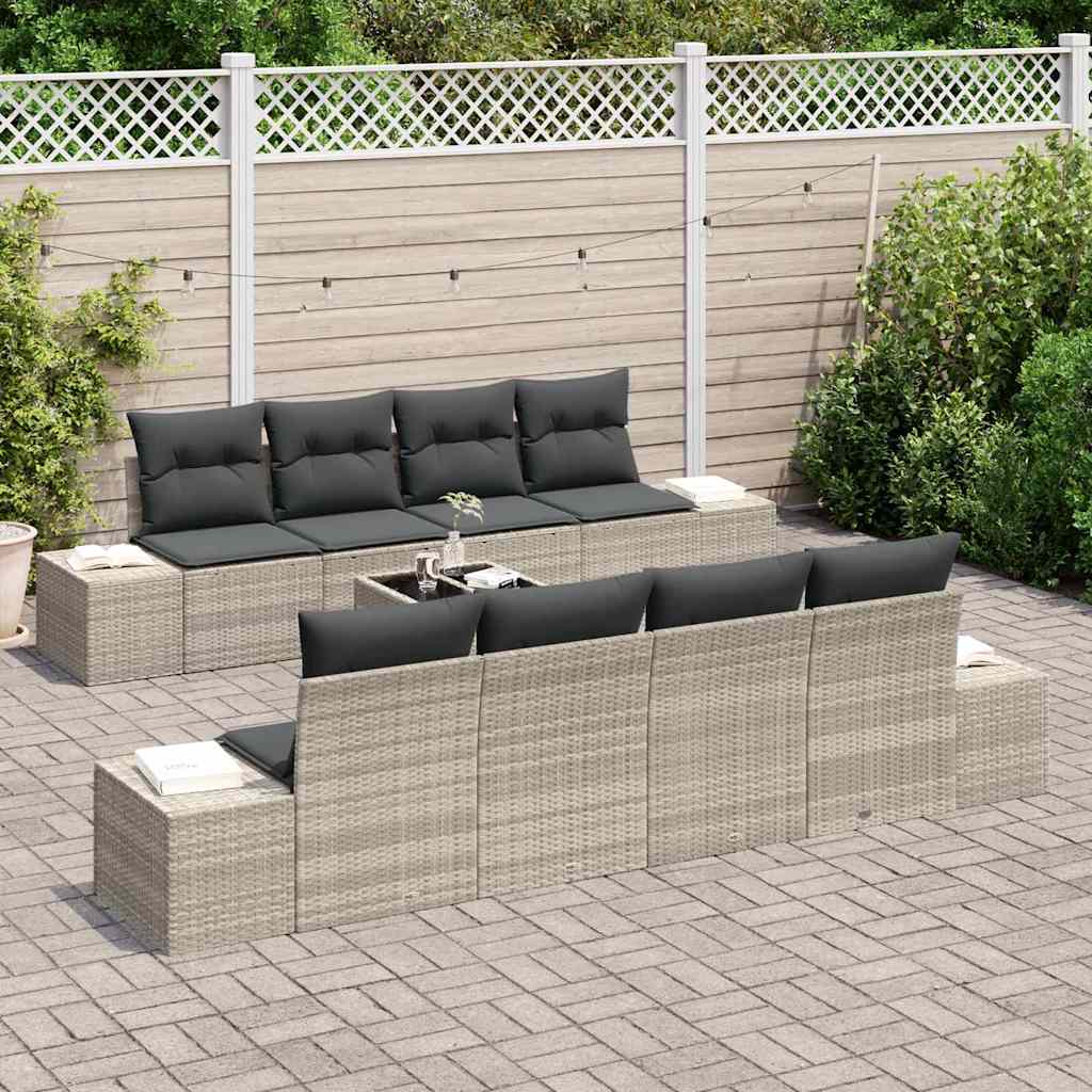 7 dalių sodo sofaset'as su šviesiai pilkomis pagalvėlėmis