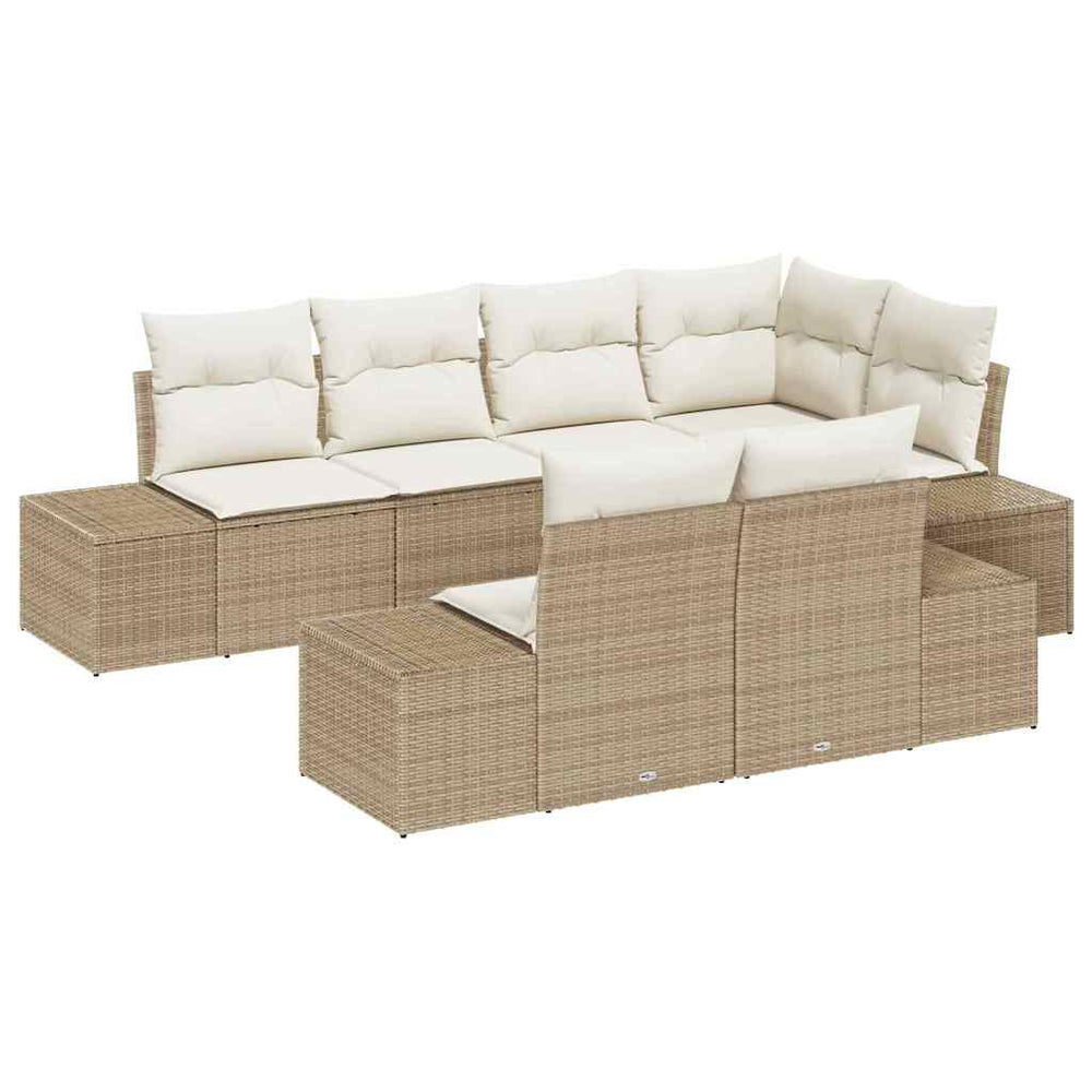 7-Piece Garden Sofa Set with Cushions, Sand Poly Rattan