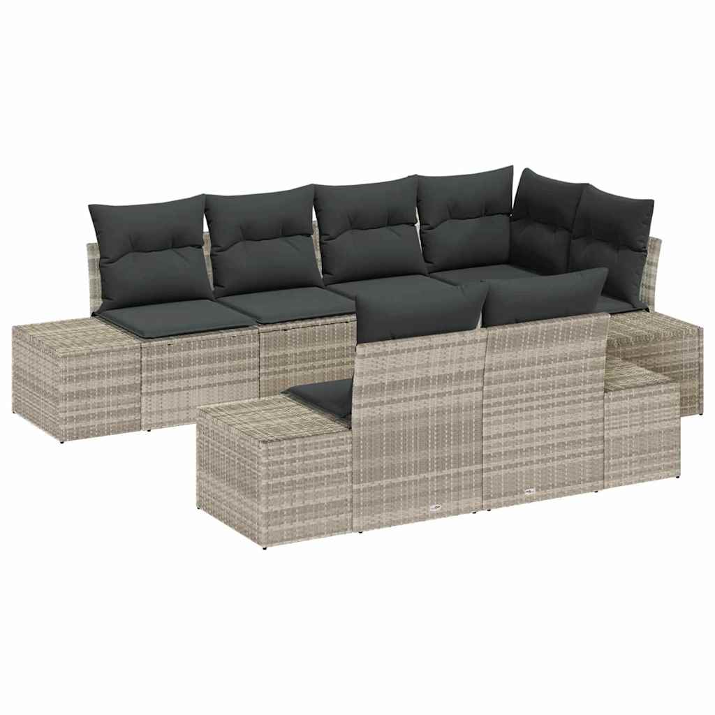 7 dalių sodinė sofa su pagalvėlėmis šviesiai pilkos spalvos polyratanas