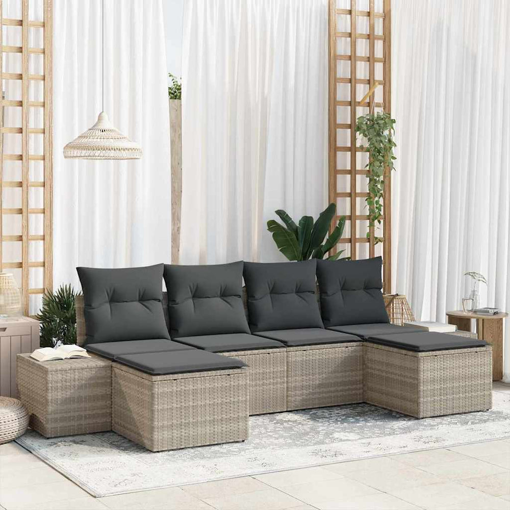 6 dalių sodo sofa komplektas su pagalvėmis šviesiai pilkas poli rotangas