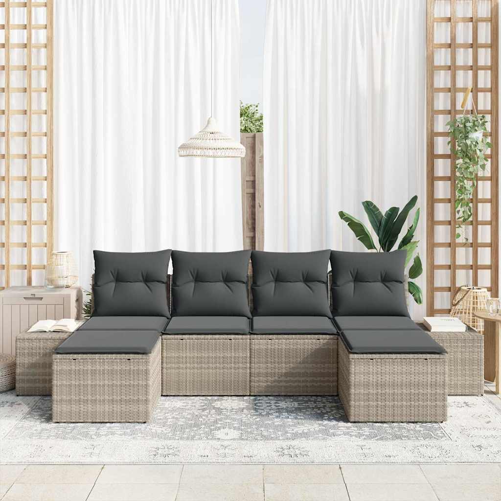 6 dalių sodo sofa komplektas su pagalvėmis šviesiai pilkas poli rotangas