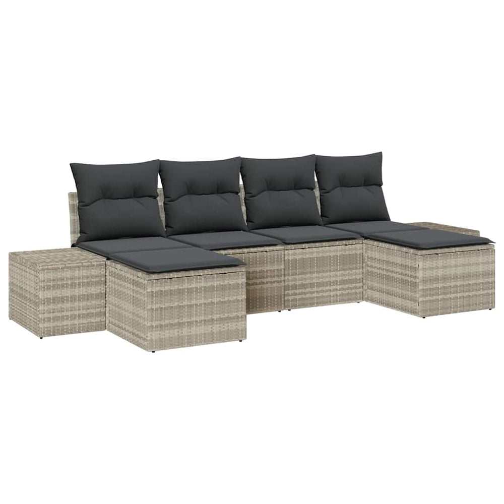 6 dalių sodo sofa komplektas su pagalvėmis šviesiai pilkas poli rotangas