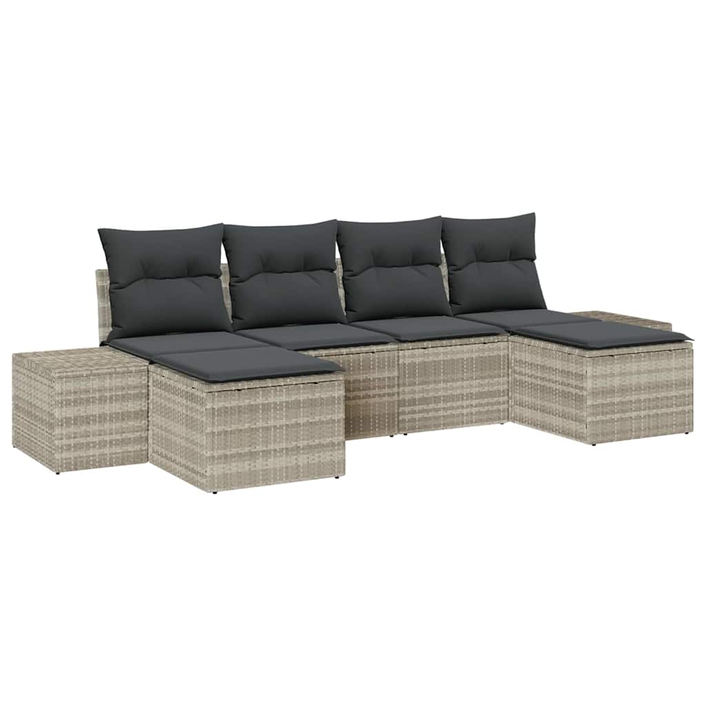 6 dalių sodo sofa komplektas su pagalvėmis šviesiai pilkas poli rotangas