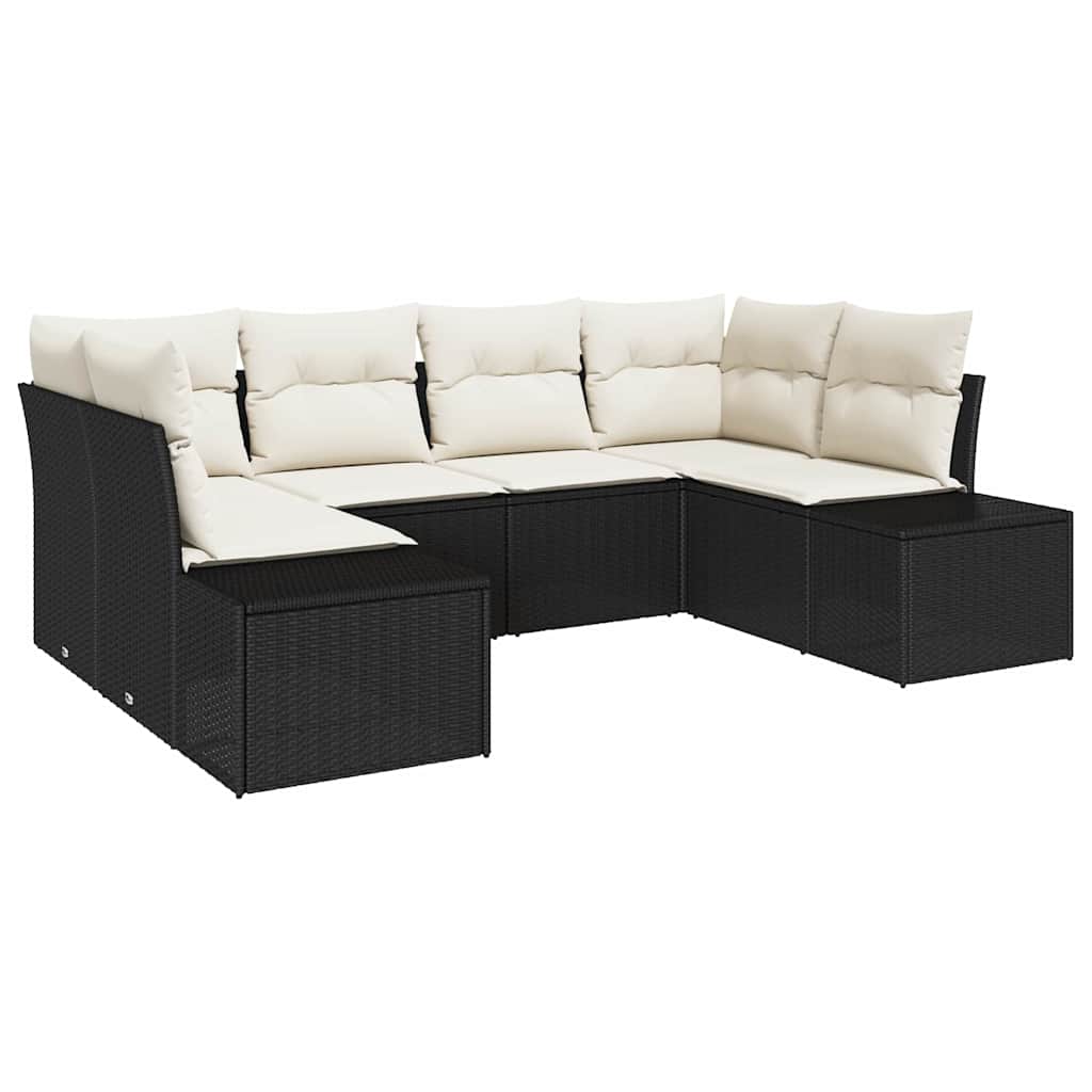 6-Piece Garden Sofa with Cushions Black Polyrattan