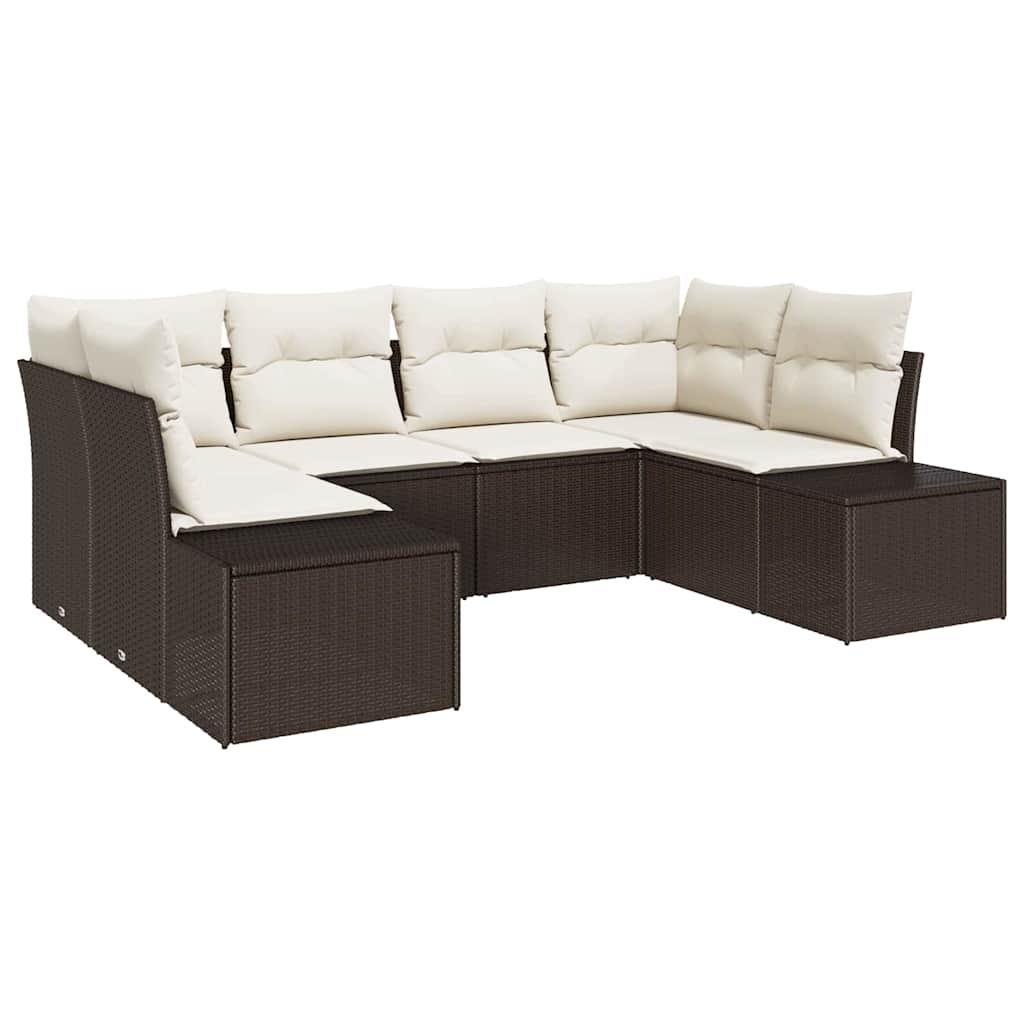 6-Seater Garden Sofa with Cushions Brown Poly Rattan