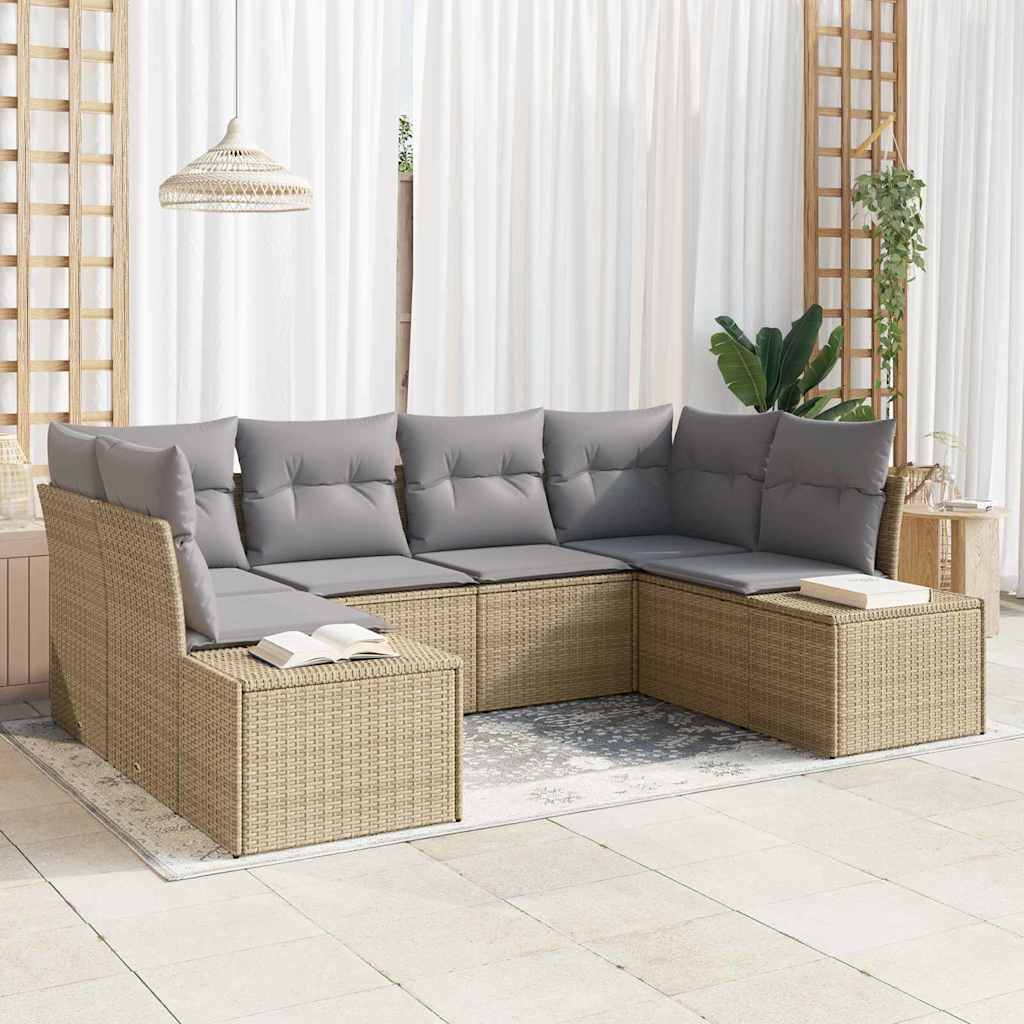 6-Piece Garden Sofa Set Beige and Light Grey Poly Rattan