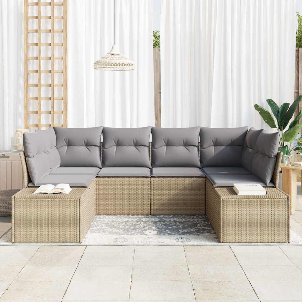 6-Piece Garden Sofa Set Beige and Light Grey Poly Rattan