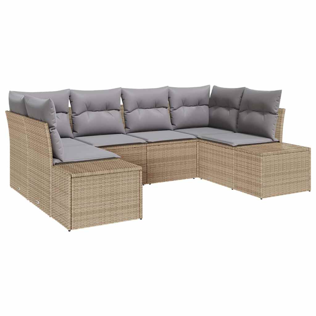 6-Piece Garden Sofa Set Beige and Light Grey Poly Rattan