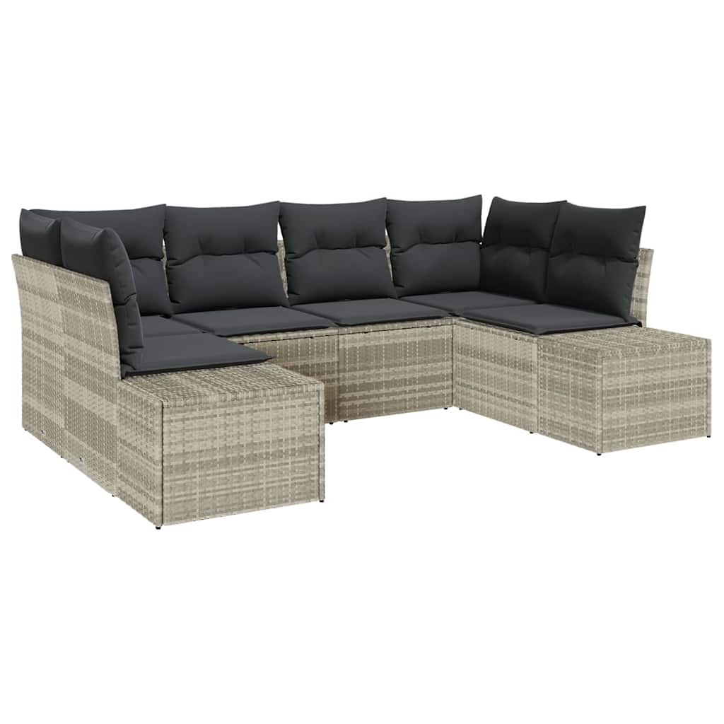 6 dalių sodo sofa komplektas su pagalvėmis Šviesiai pilka Poli ratanas