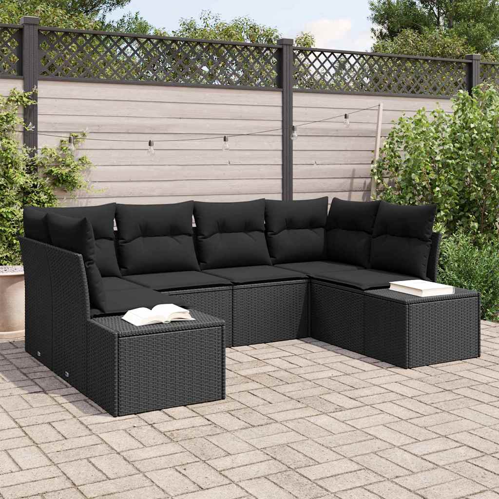 Outdoor Sofa Set with Storage 6 pcs Black Poly Rattan