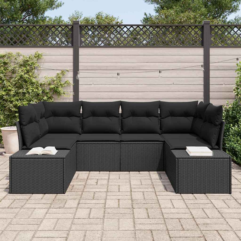 Outdoor Sofa Set with Storage 6 pcs Black Poly Rattan