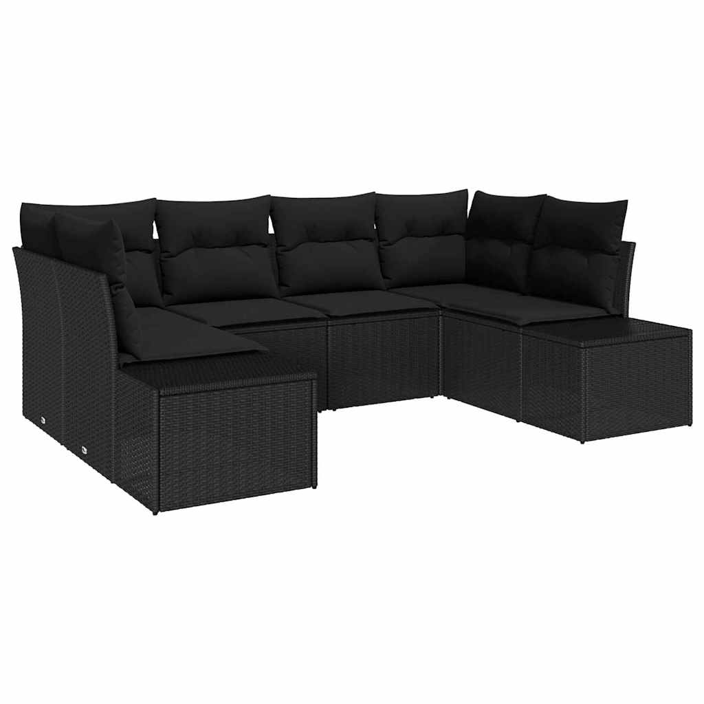 Outdoor Sofa Set with Storage 6 pcs Black Poly Rattan