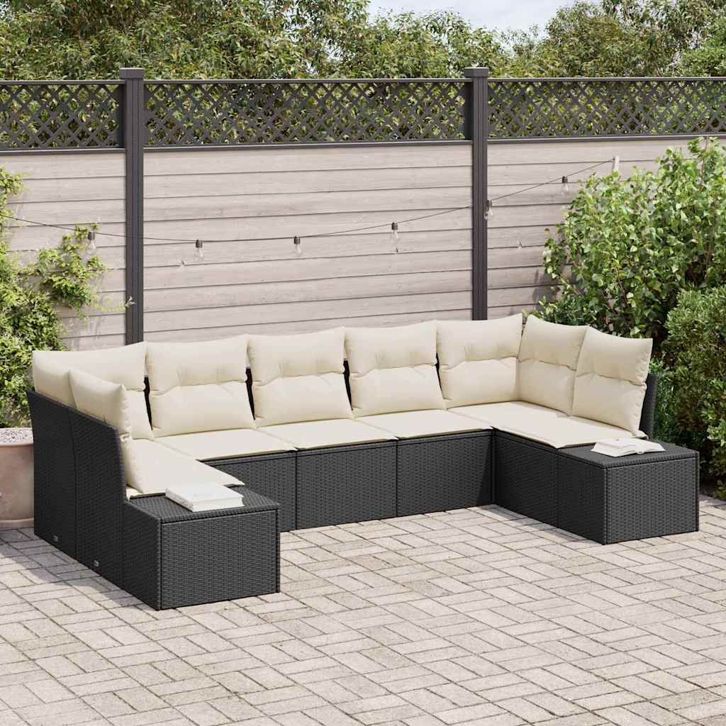 Sodo Sofų Rinkinys 7 pcs Juoda ir kreminė 289 x 154 x 85 cm