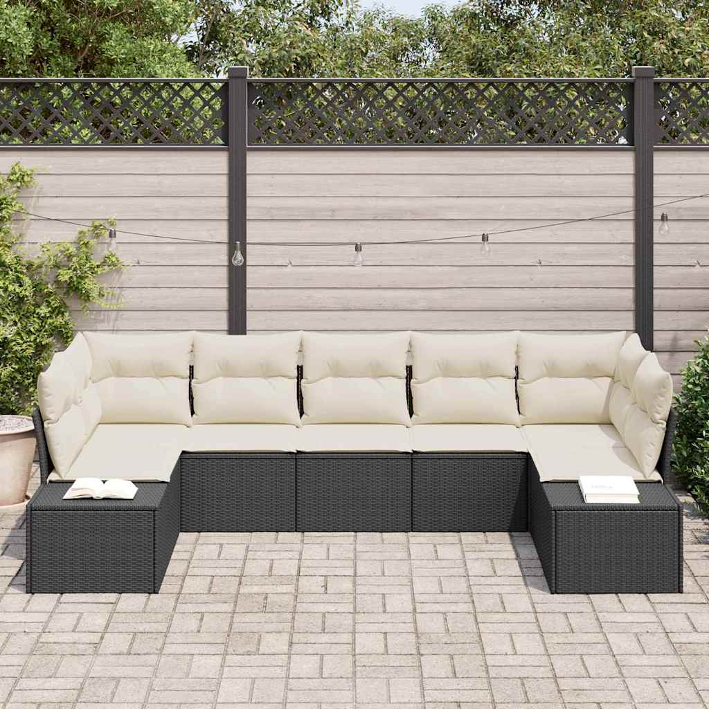Sodo Sofų Rinkinys 7 pcs Juoda ir kreminė 289 x 154 x 85 cm