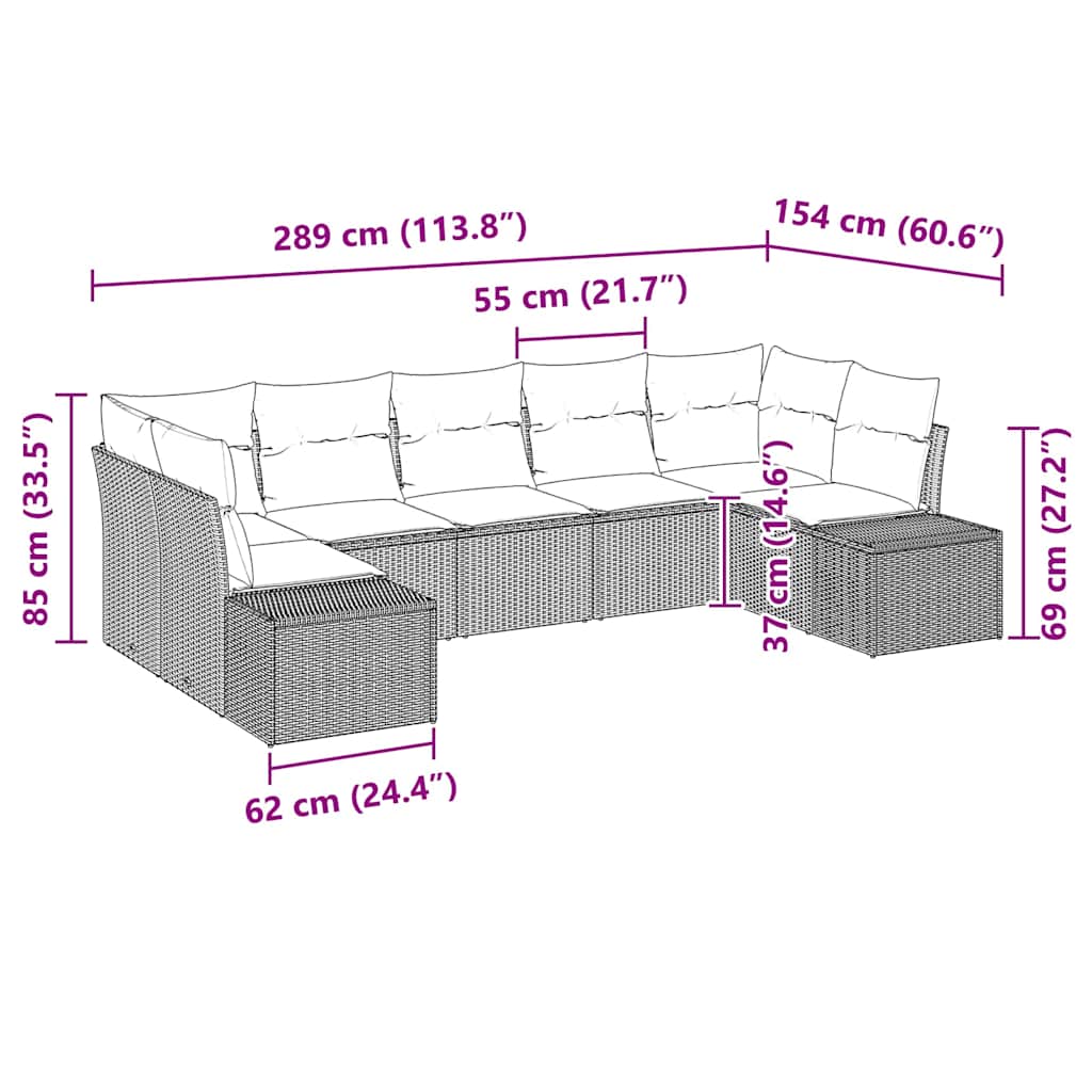 Sodo Sofų Rinkinys 7 pcs Ruda ir kreminė 289 x 154 x 85 cm
