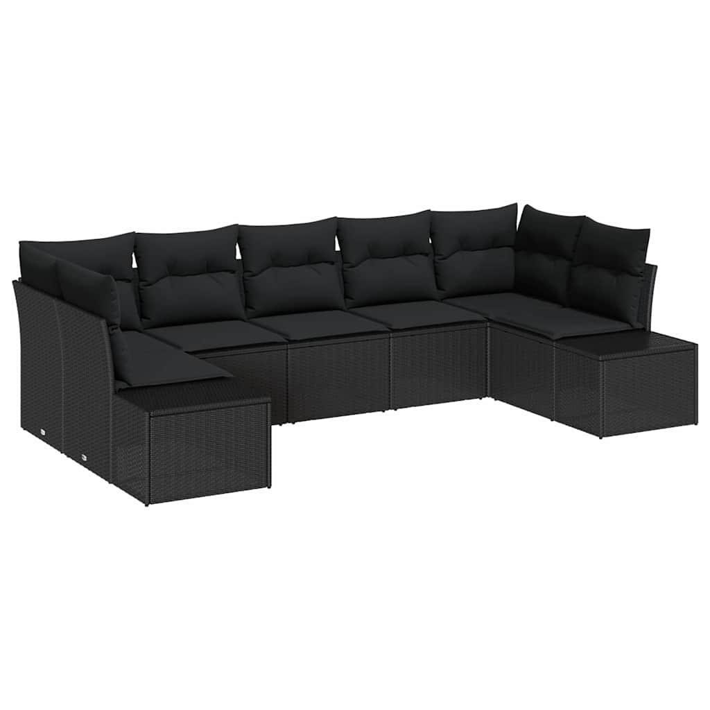 Sodo Sofų Rinkinys 7 pcs Juoda 289 x 154 x 85 cm Poli ratanas