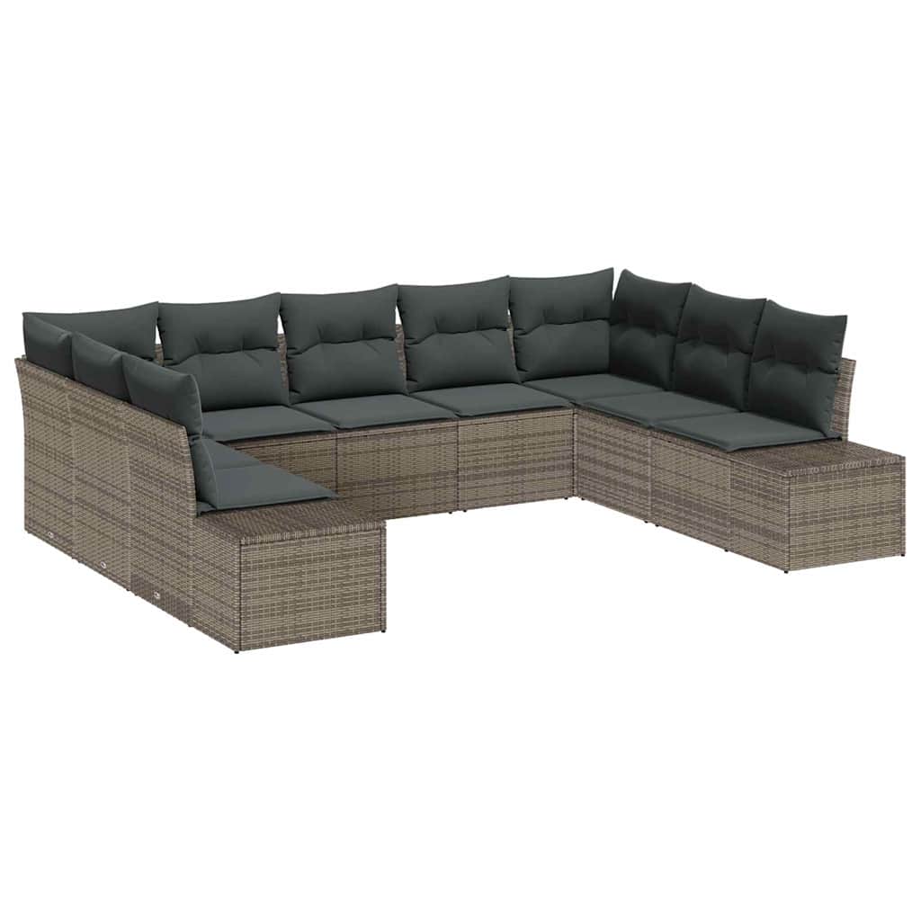 Sodo Sofų Rinkinys 9 pcs Pilka 289 x 209 x 85 cm Poli ratanas