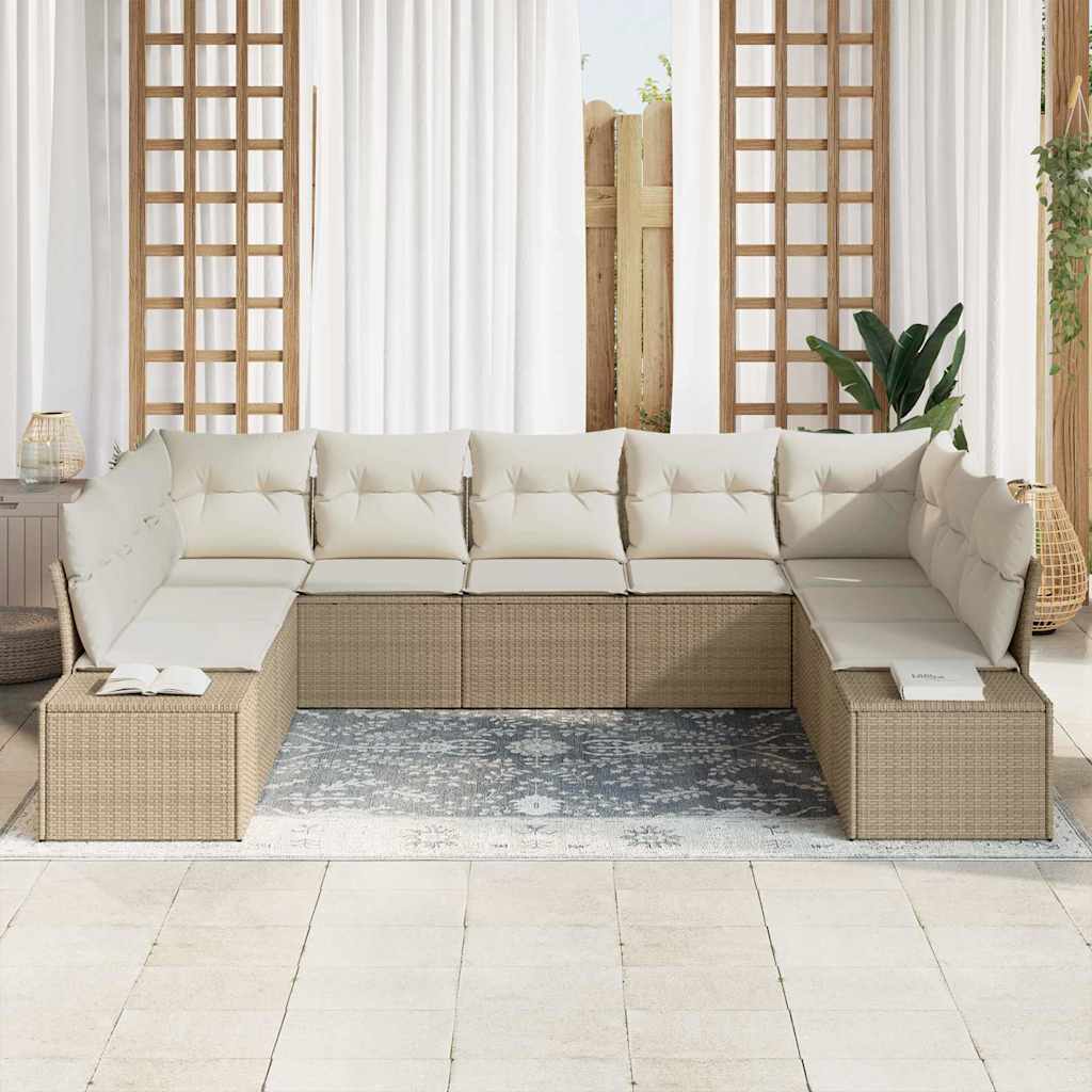 Garden Sofa Set with Cushions 9 pcs Sand and Cream