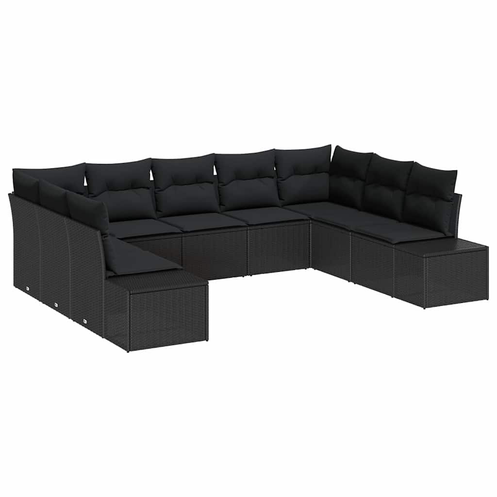 Sodo Sofų Rinkinys 9 pcs Juoda 289 x 209 x 85 cm Poli ratanas