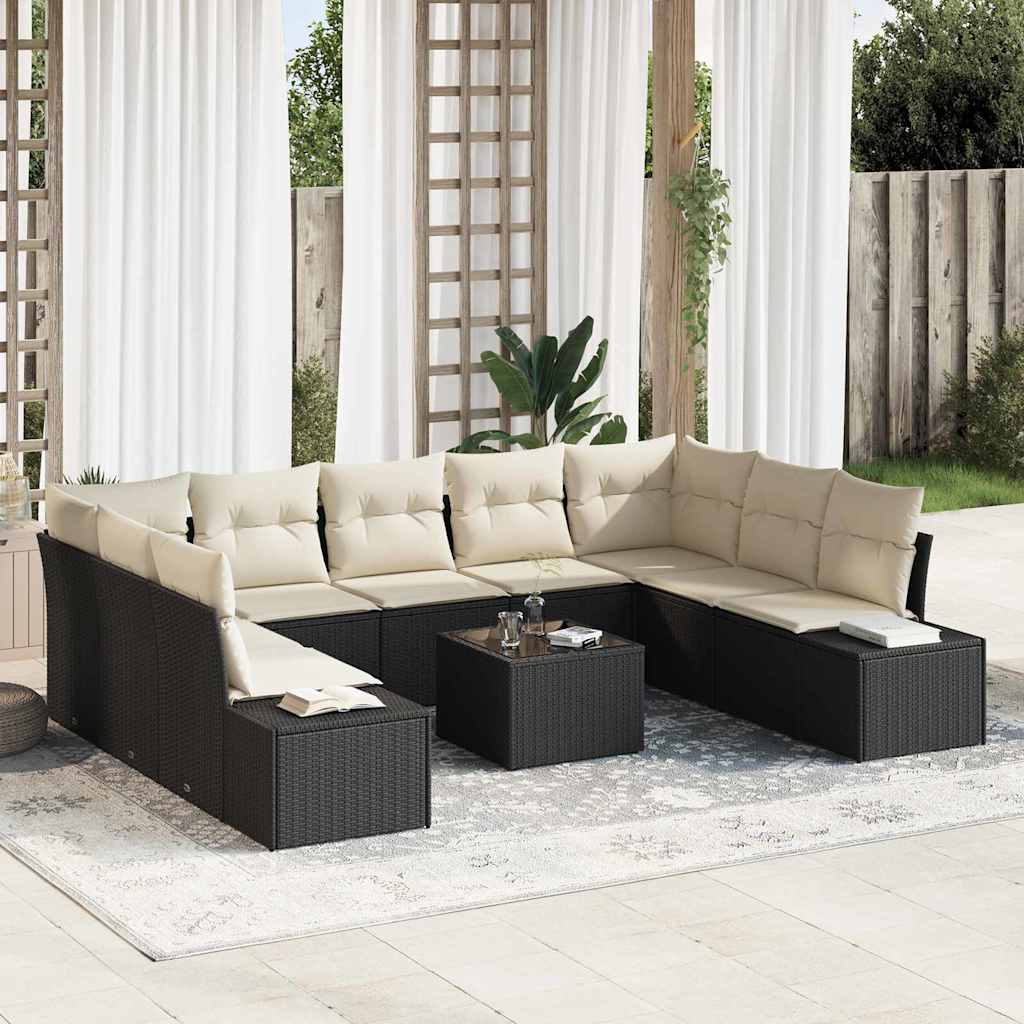 Sodo Sofų Rinkinys 10 pcs Juoda ir kreminė 289 x 209 x 85 cm