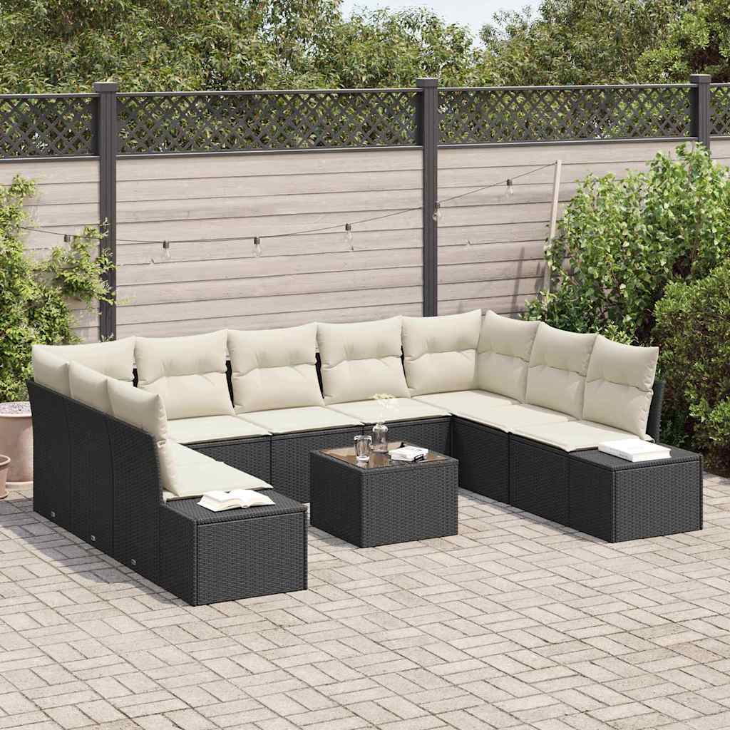 Sodo Sofų Rinkinys 10 pcs Juoda ir kreminė 289 x 209 x 85 cm