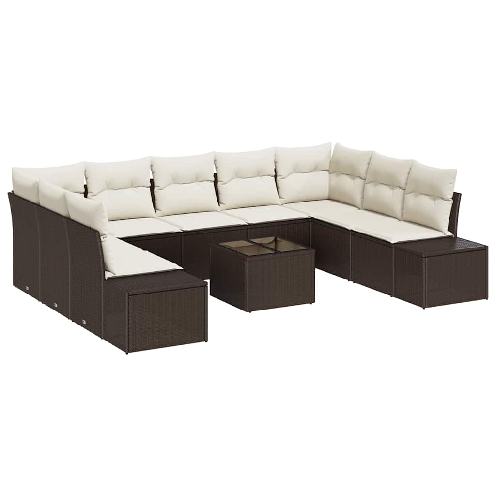 Sodo Sofų Rinkinys 10 pcs Ruda ir kreminė 289 x 209 x 85 cm