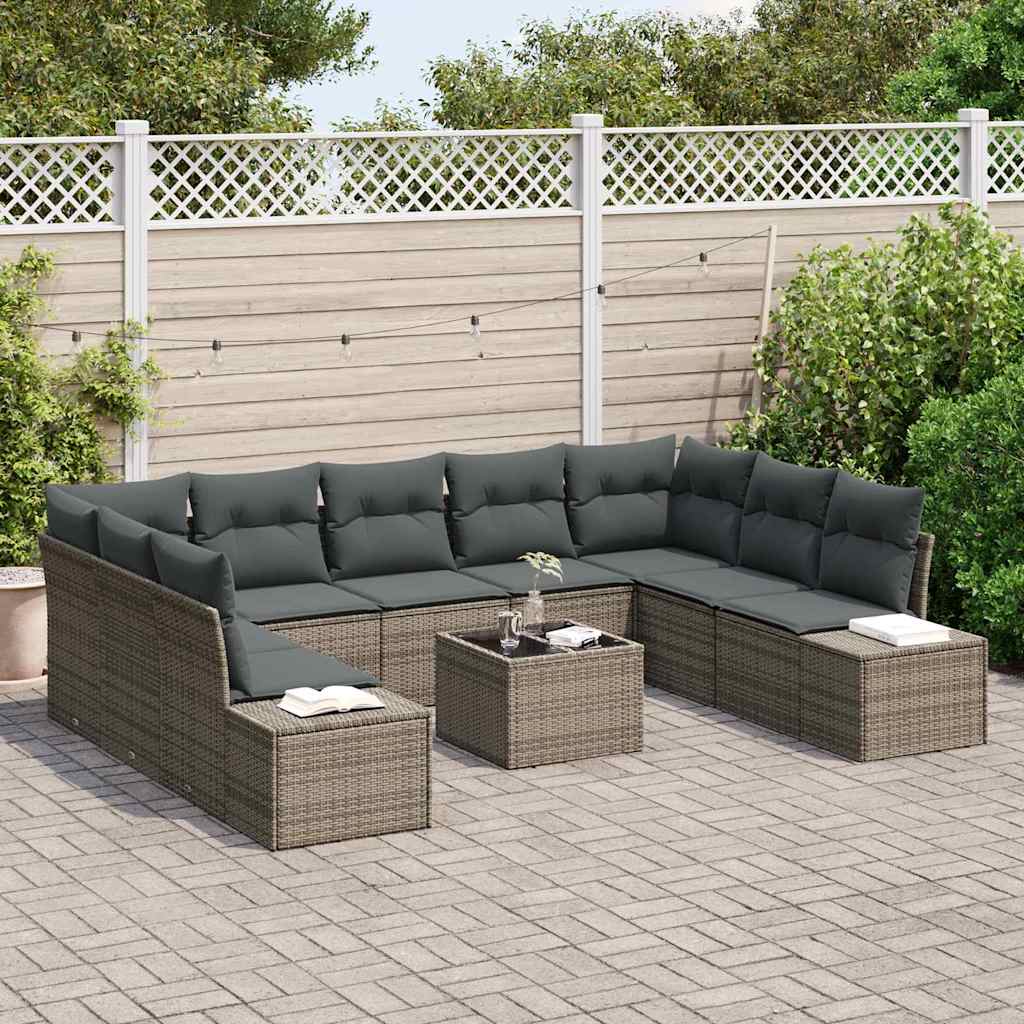 Sodo Sofų Rinkinys 10 pcs Pilka 289 x 209 x 85 cm Poli ratanas