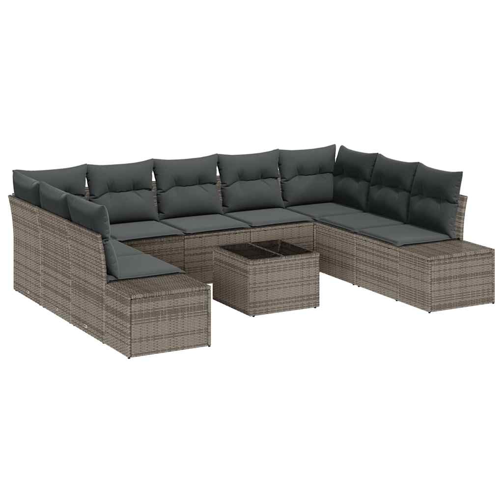 Sodo Sofų Rinkinys 10 pcs Pilka 289 x 209 x 85 cm Poli ratanas
