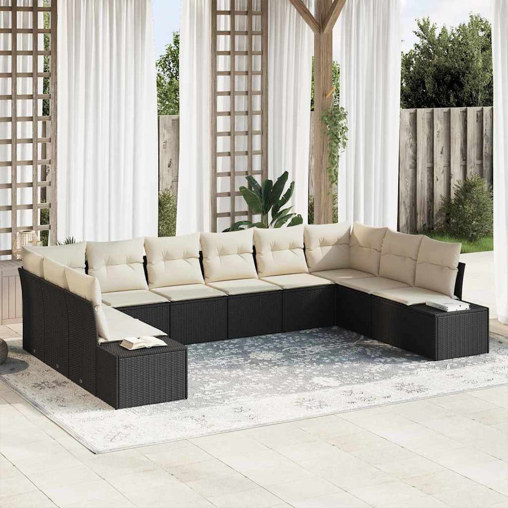 10 dalių Sodo Sofa Rinkinys su Pagalvėmis Juodas Poli Ratanas