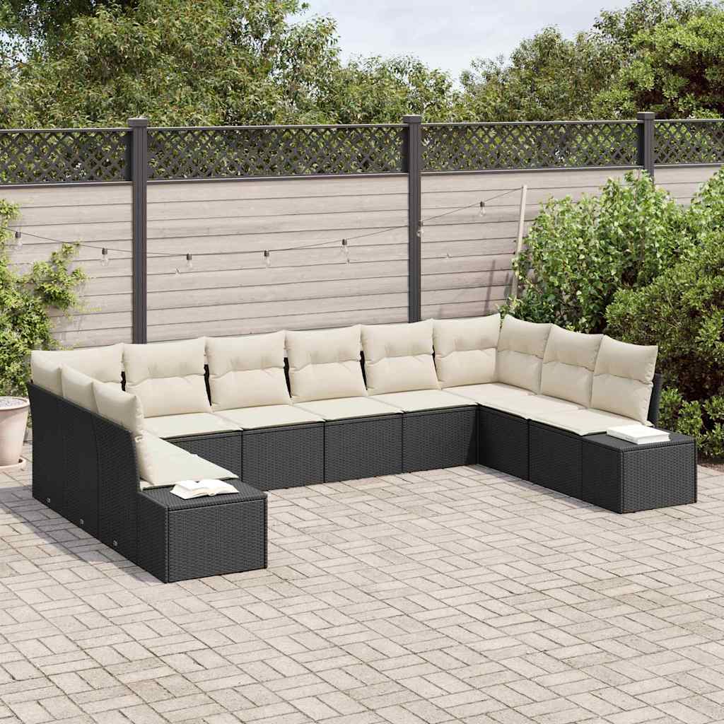 10 dalių Sodo Sofa Rinkinys su Pagalvėmis Juodas Poli Ratanas