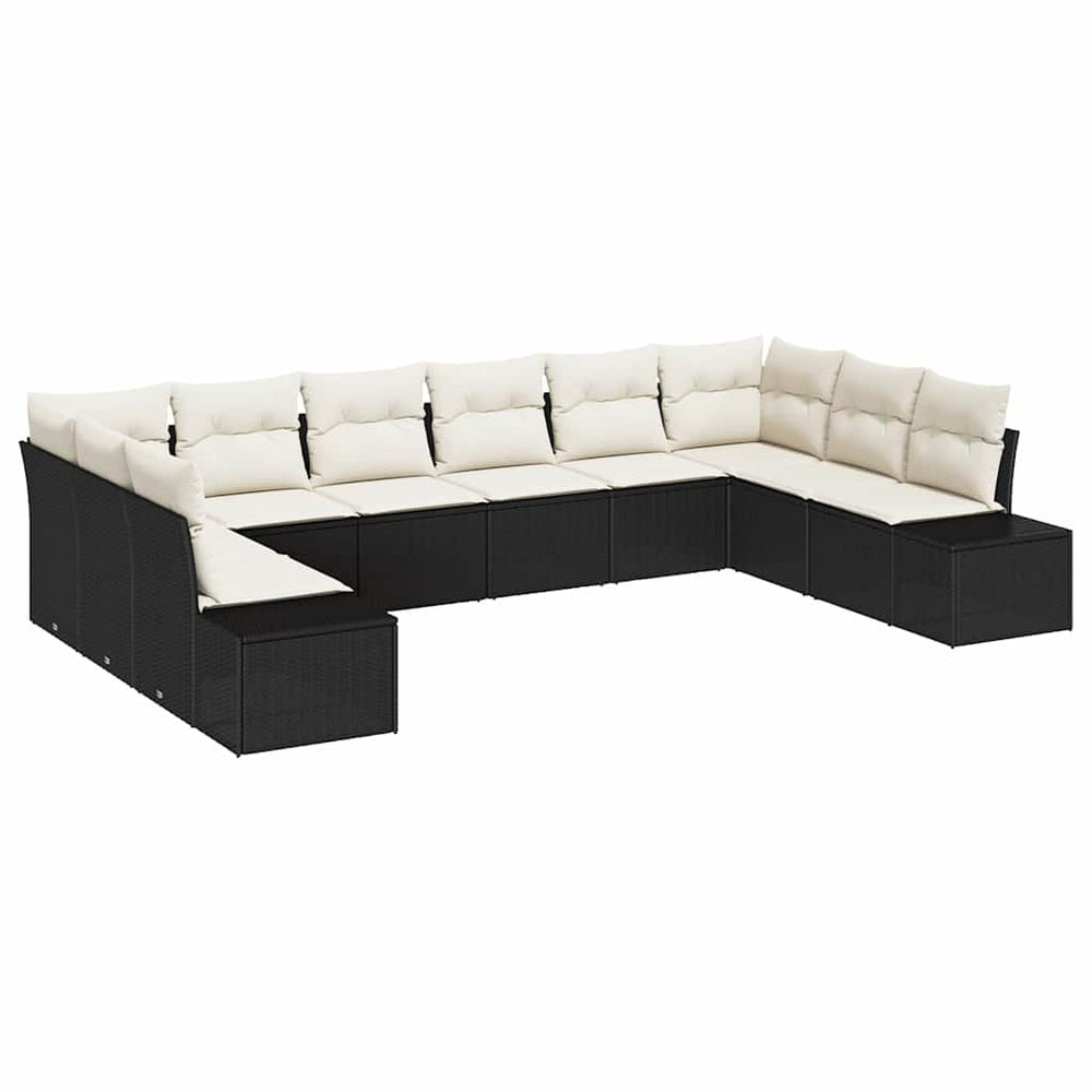 10-Piece Garden Sofa Set with Cushions Black Poly Rattan