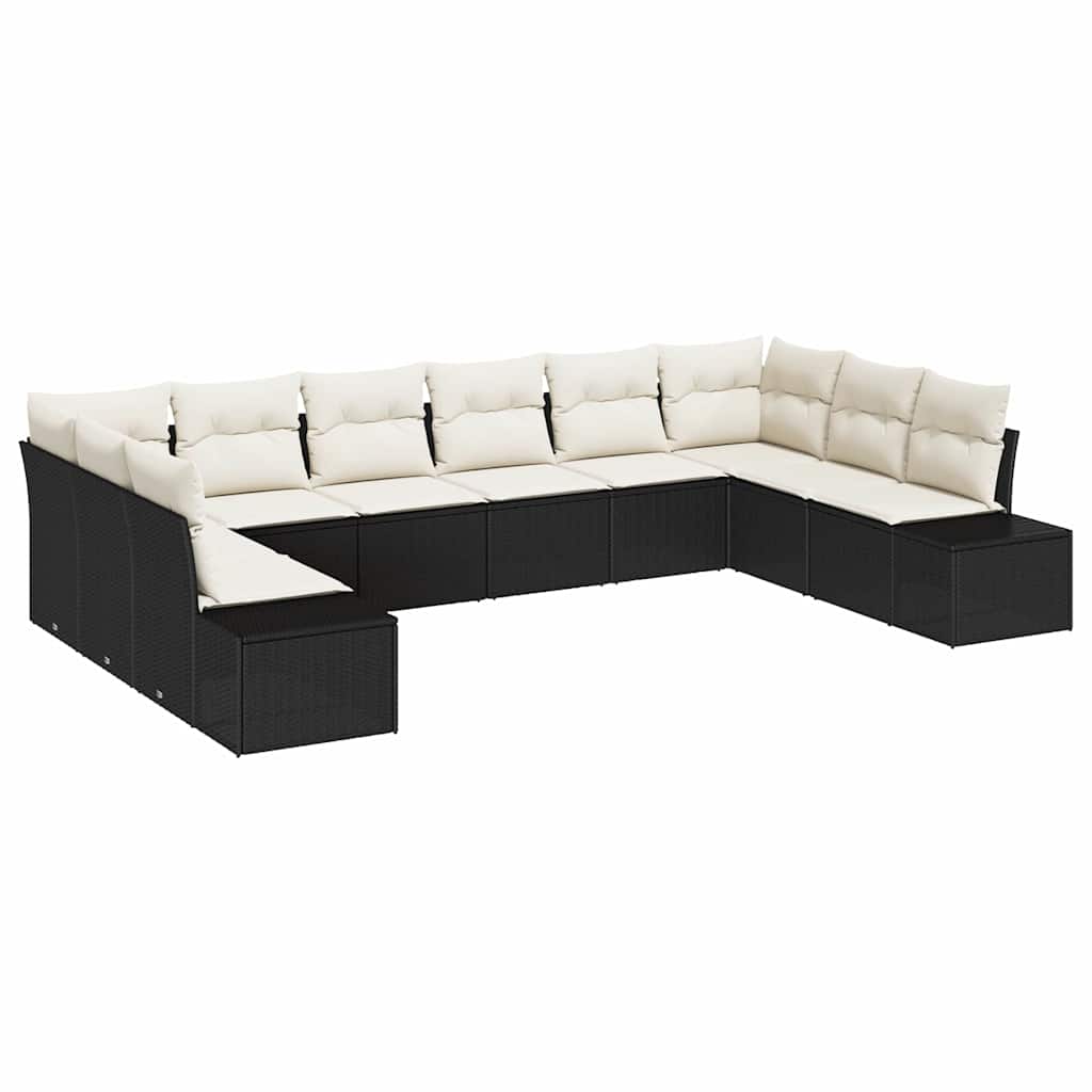 10 dalių Sodo Sofa Rinkinys su Pagalvėmis Juodas Poli Ratanas