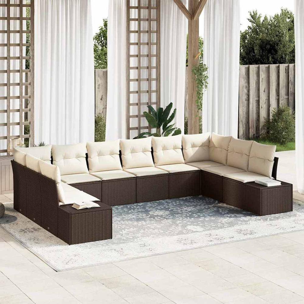 10 Gabalų Sodo Sofa Komplektas su Pagalvėlėmis Ruda Poli Rataninė